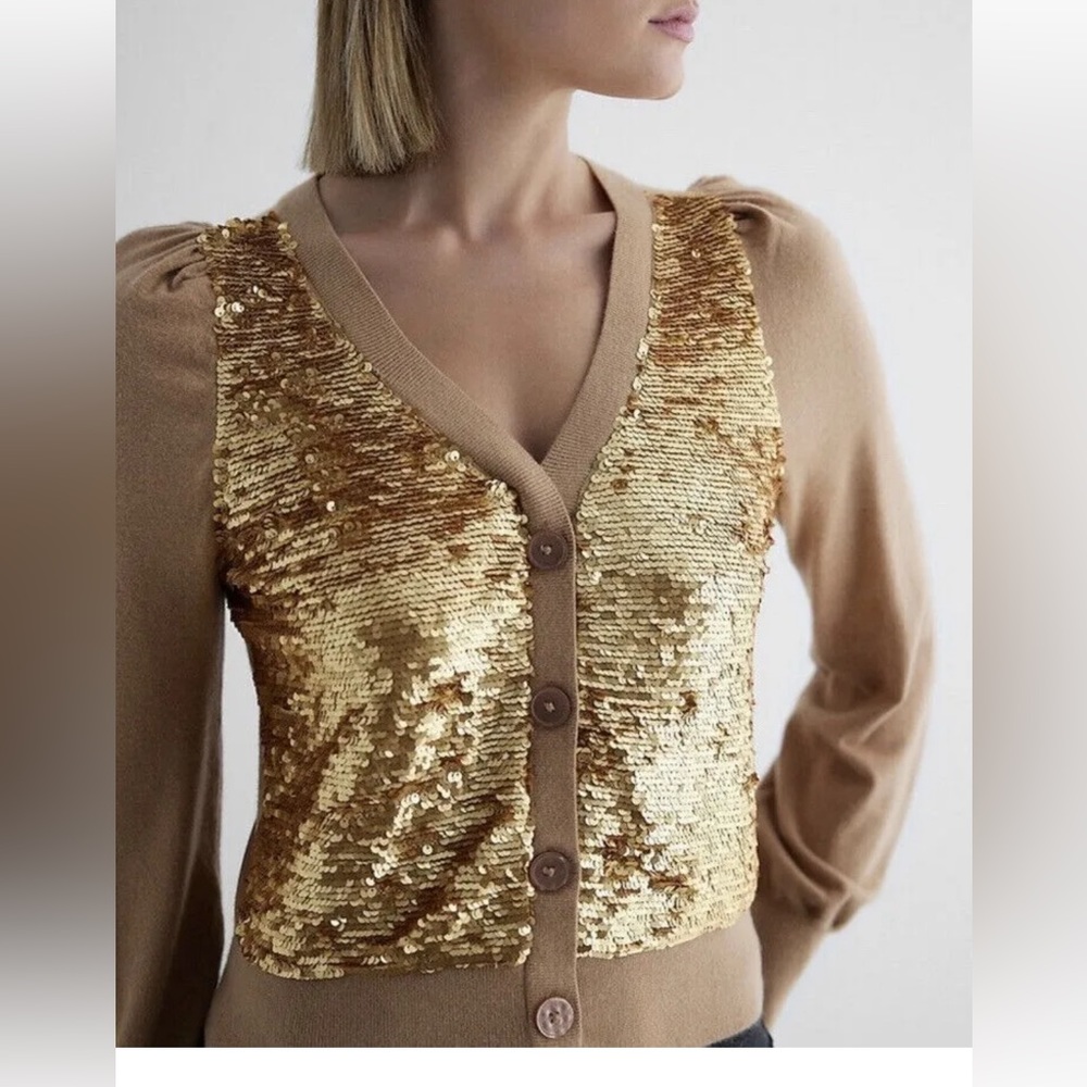 NWT $128 Express Sequin Button Front Cardigan Sweater sz S